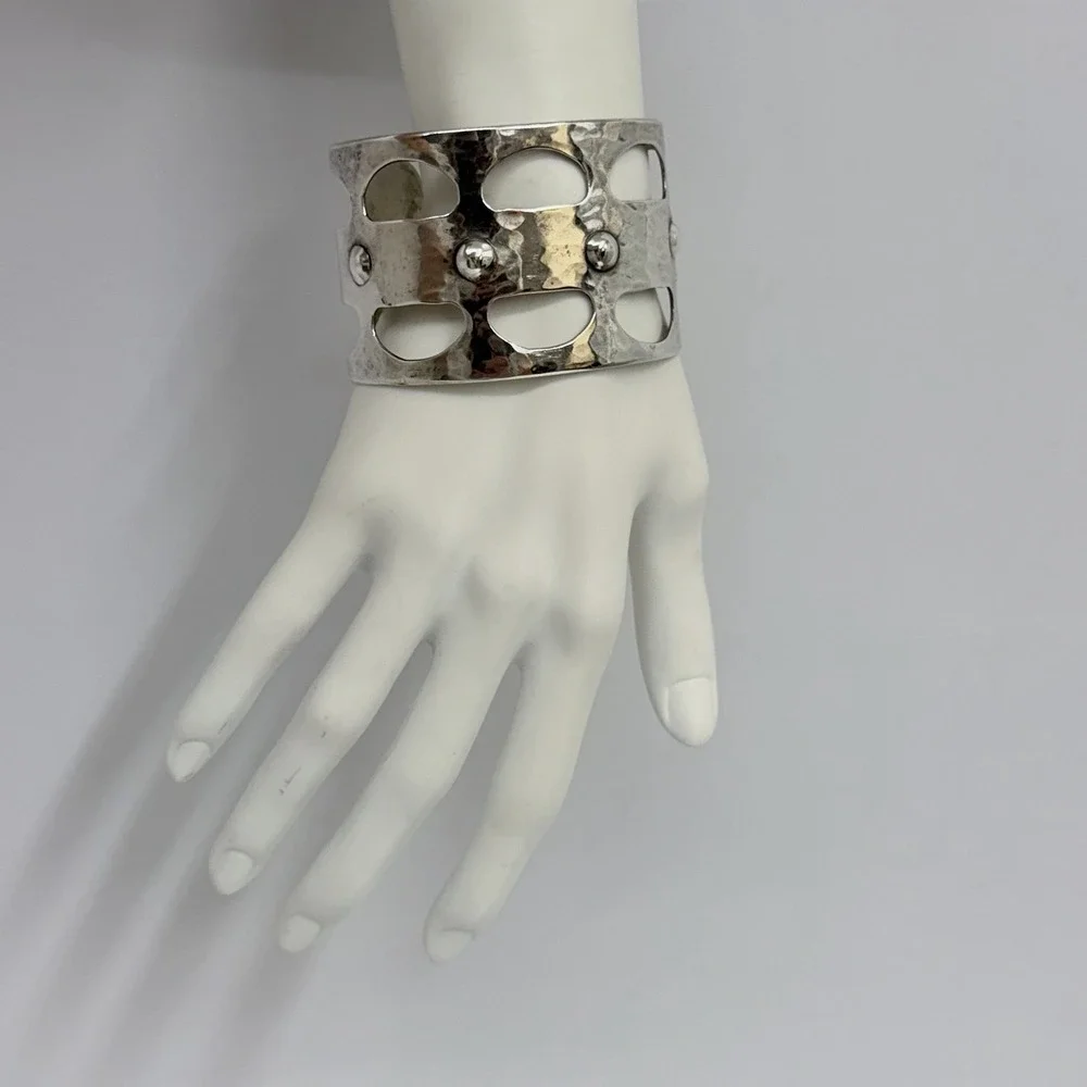 Vintage Guildcraft Hand Wrought Sterling Cuff Bracelet Modernist 50 Gram AWESOME